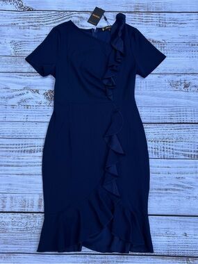 Miusol Navy Ruffle Midi Dress